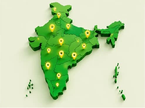 Illustrative map of India with location markers not verified GIS data